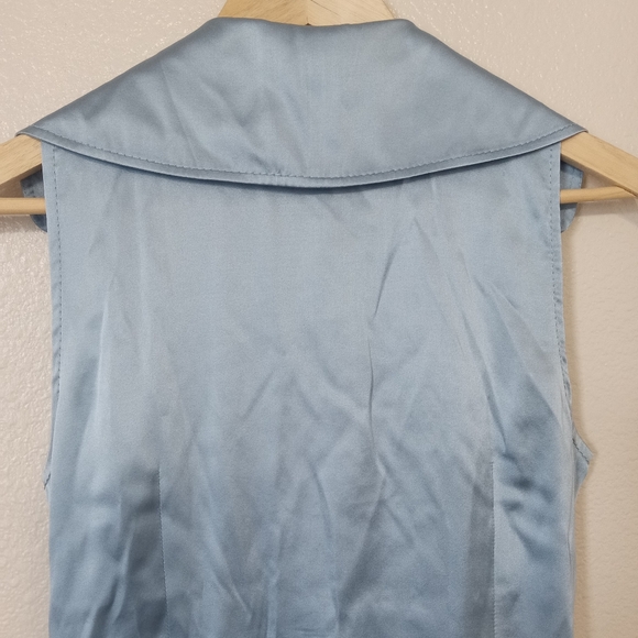Ann Taylor Sleeveless Ruched Metallic Blue Silk Blouse Y2K - Picture 11 of 11